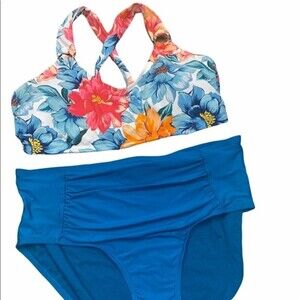 Time & Tru tropical high waisted bikini swimsuit
